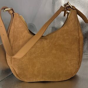Gorgeous Faux Leather Tan Hobo Crescent Shaped Shoulder Bag